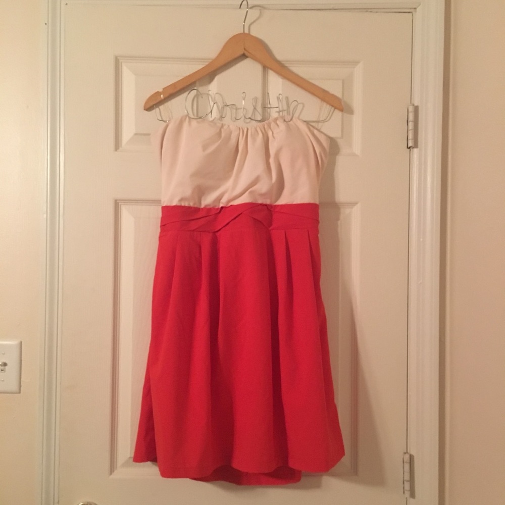Strapless Party Dress Coral and Cream Sz XL